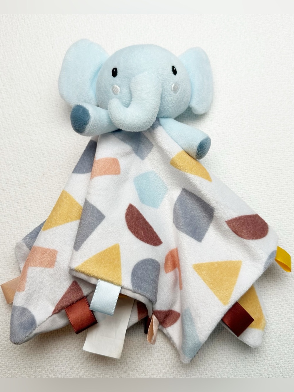 Parents Choice Walmart Blue Elephant Lovey Geometric Plush Security Blanket Tags
